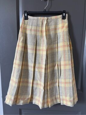 Bernhard Altmann Vintage Yellow Plaid Pleated Skirt 100% Pure Wools